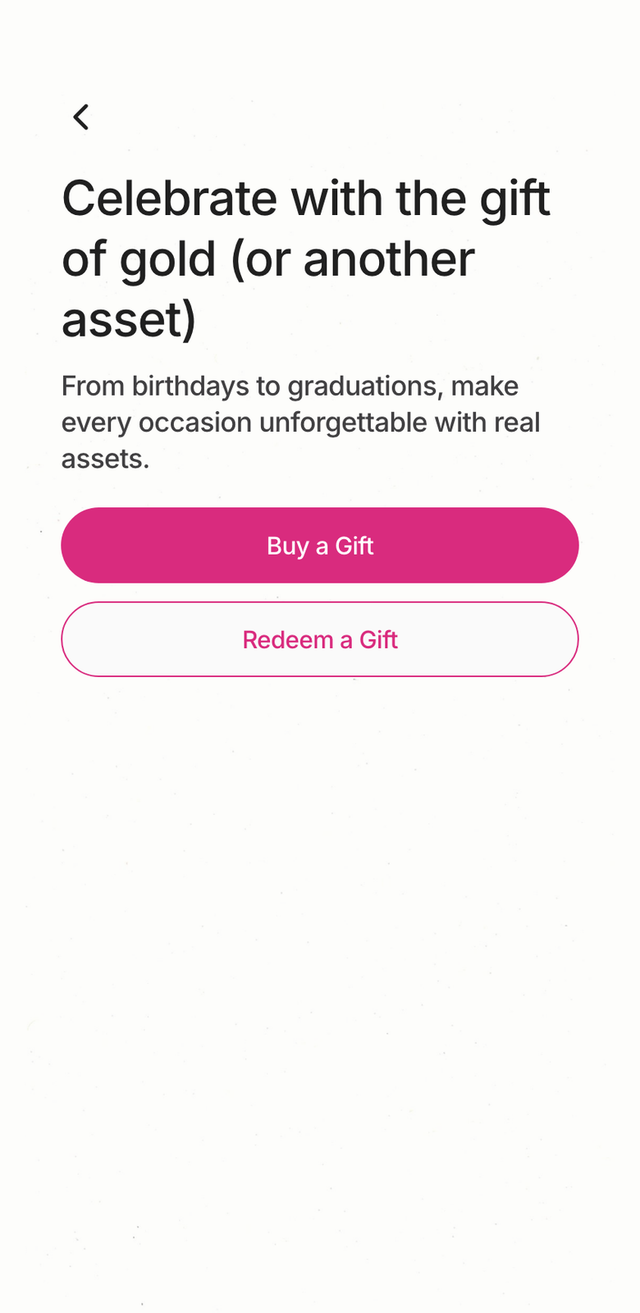 The gifting screen in the Goldie app, with Buy a Gift and Redeem a Gift